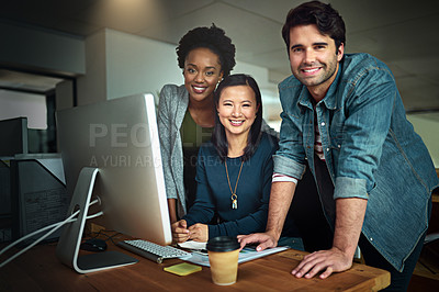 Buy stock photo Cropped portrait of three young designers working in the office