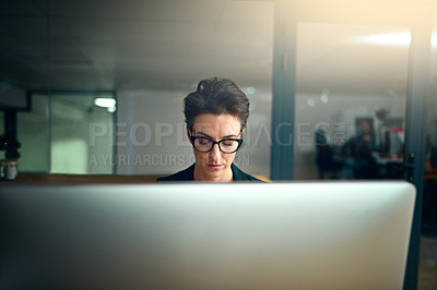 Buy stock photo Woman, computer and tired in office with overtime, deadline and eyes closed as employee. Lens flare, exhausted and sleeping with fatigue from administration work or research as as hr manager