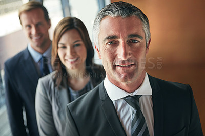 Buy stock photo Portrait of a team of professionals standing together in an office