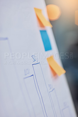 Buy stock photo Closeup shot of sticky notes on a chart with data on