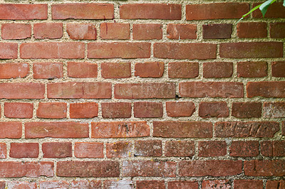 Buy stock photo Brick wall, building and empty with architecture on background with masonry, outdoor and exterior with pattern. City, texture and concrete for real estate, property and urban housing in Colombia