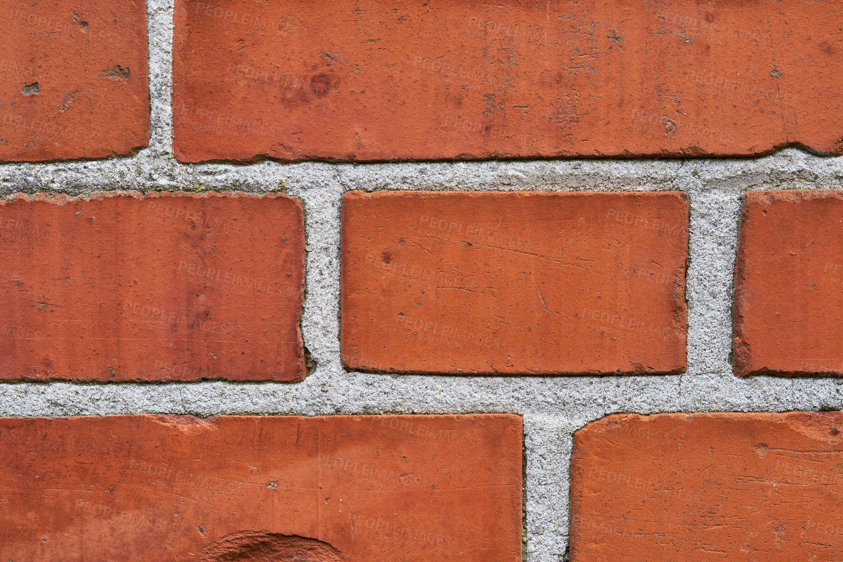 Buy stock photo Architecture, pattern and brick wall of building in city for urban background, red home and exterior design. Construction, wallpaper and closeup of texture for stone, concrete and cement blocks