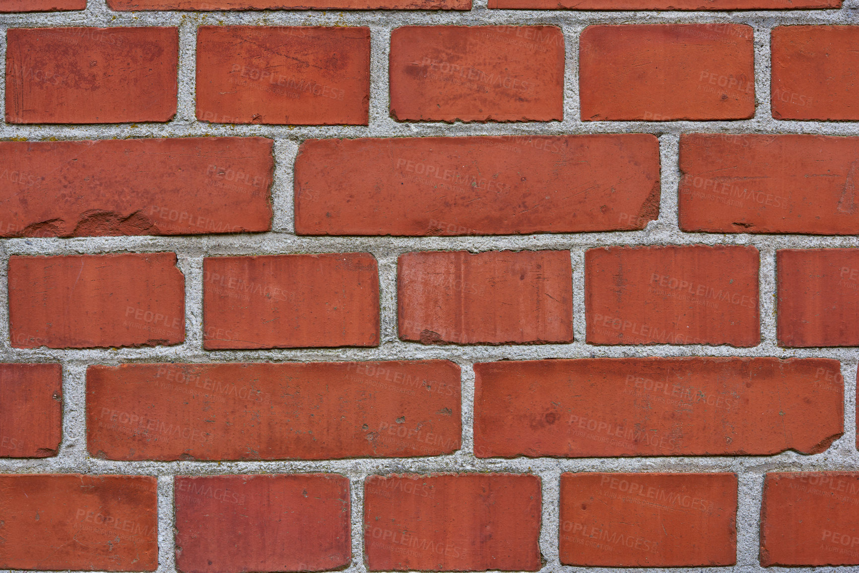 Buy stock photo Brick wall, concrete and architecture with texture of exterior pattern, building and cement design of home. Red stone, construction and mortar material for maintenance, vintage style and clay surface