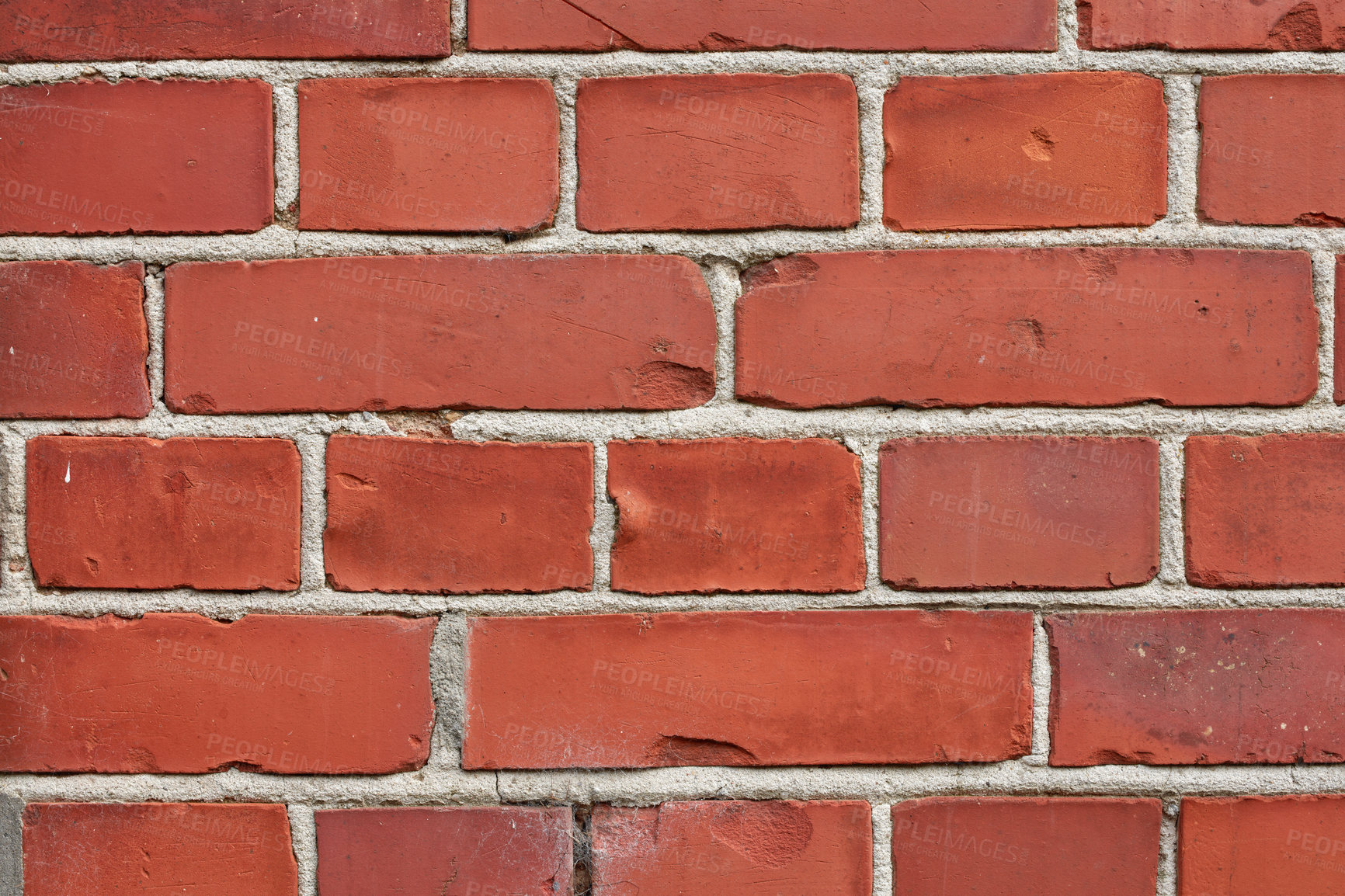 Buy stock photo Concrete, brick wall and architecture with texture of exterior pattern, building and cement design of home. Red stone, construction and mortar material for maintenance, vintage style and clay surface