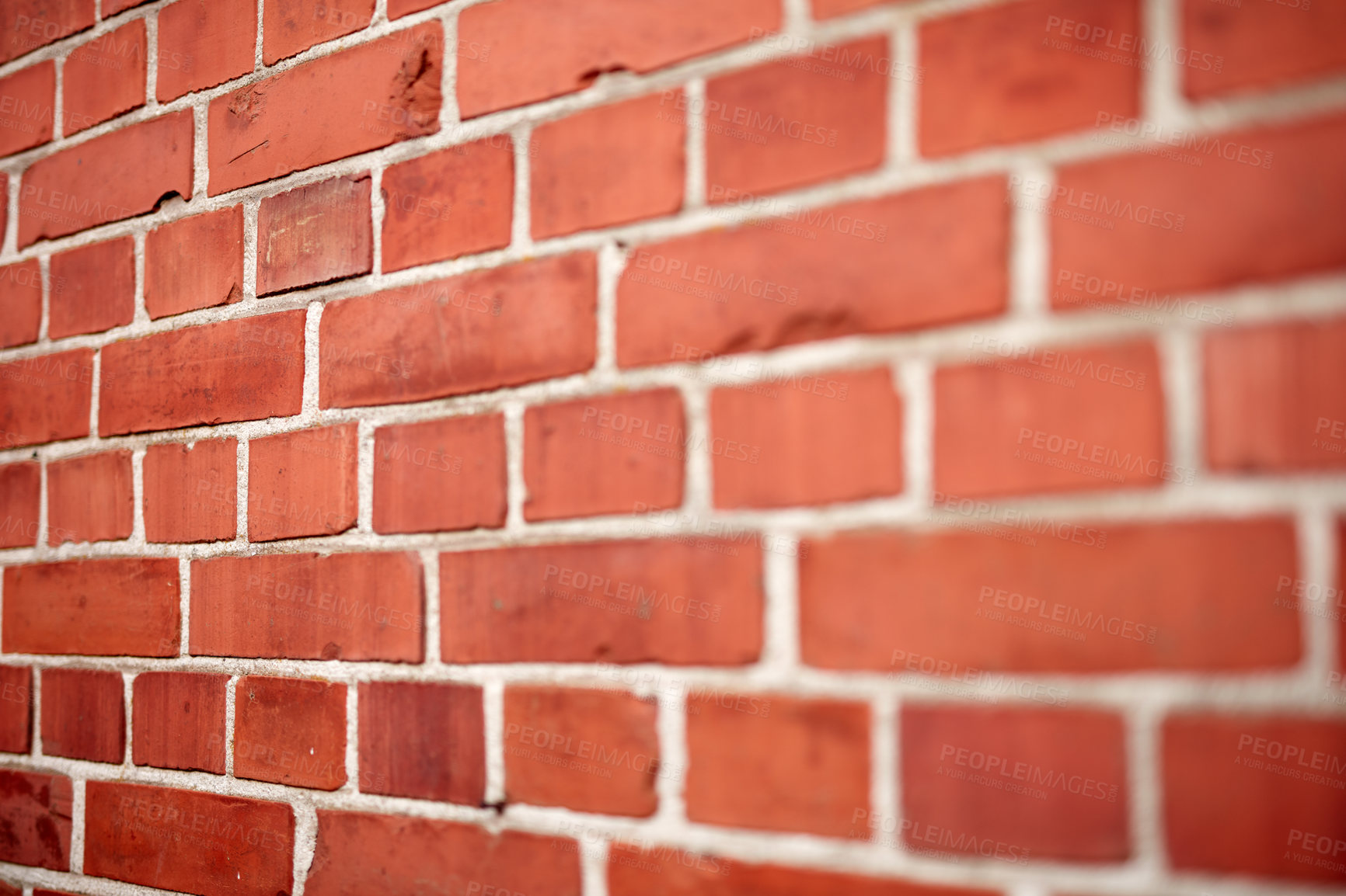 Buy stock photo Red stone, brick wall and building with texture of exterior pattern, architecture and concrete design of home. Closeup, construction and mortar material for maintenance, cement style and clay surface