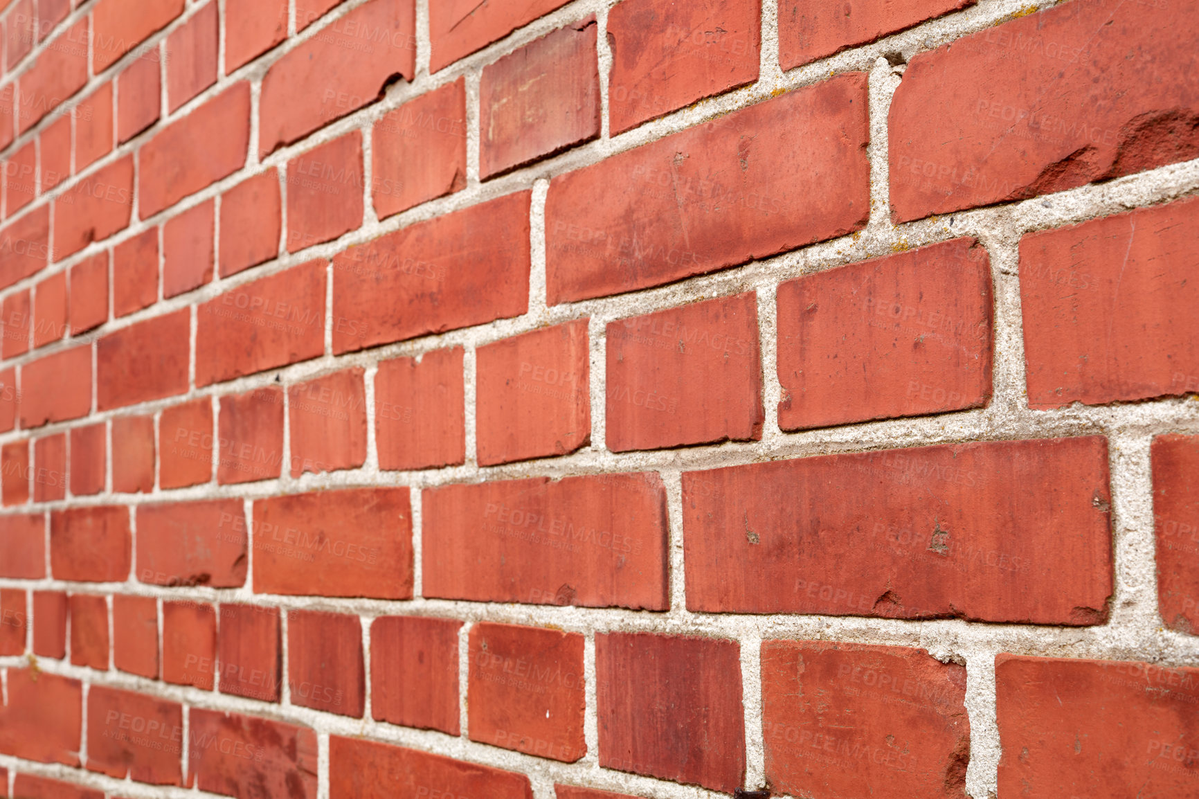 Buy stock photo Brick wall, concrete and building with texture of exterior pattern, architecture and cement design of home. Red stone, construction and mortar material for maintenance, vintage style and clay surface