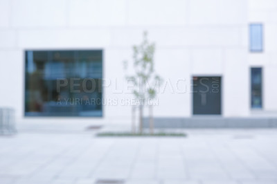 Buy stock photo Building, architecture and city with blurry outdoor for travel vacation, urban location and sidewalk. Design, structure and infrastructure layout, landmark destination and holiday for tourism break
