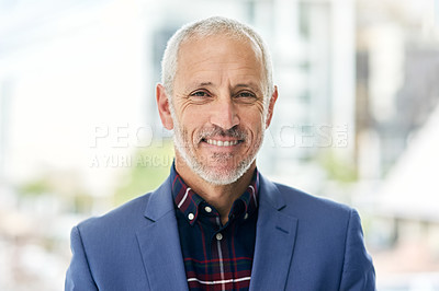 Buy stock photo Portrait of a mature businessman standing in a modern office