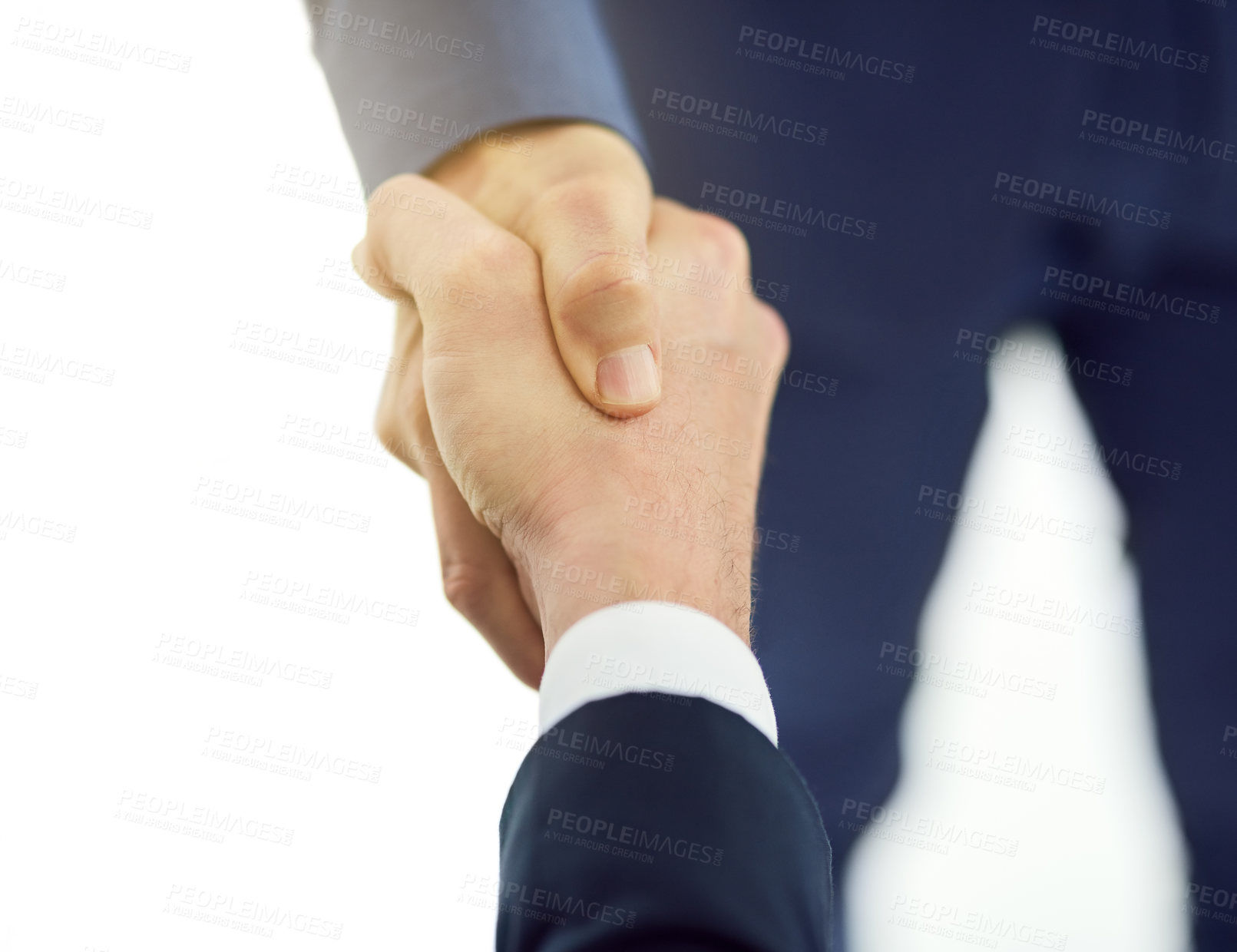 Buy stock photo Business, people and handshake with hands in studio, partnership and collaboration or b2b contract together. Teamwork, greeting or congratulations or welcome and thank you gesture on white background