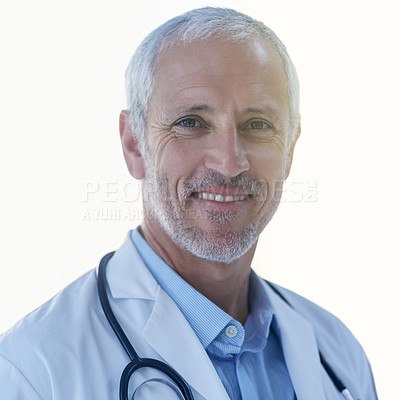 Buy stock photo Portrait of a mature doctor standing in a hospital