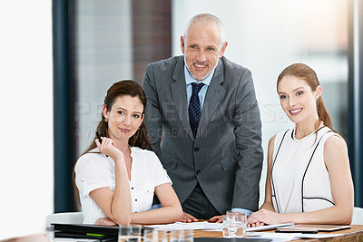 Buy stock photo Portrait of a group of businesspeople working together in an office