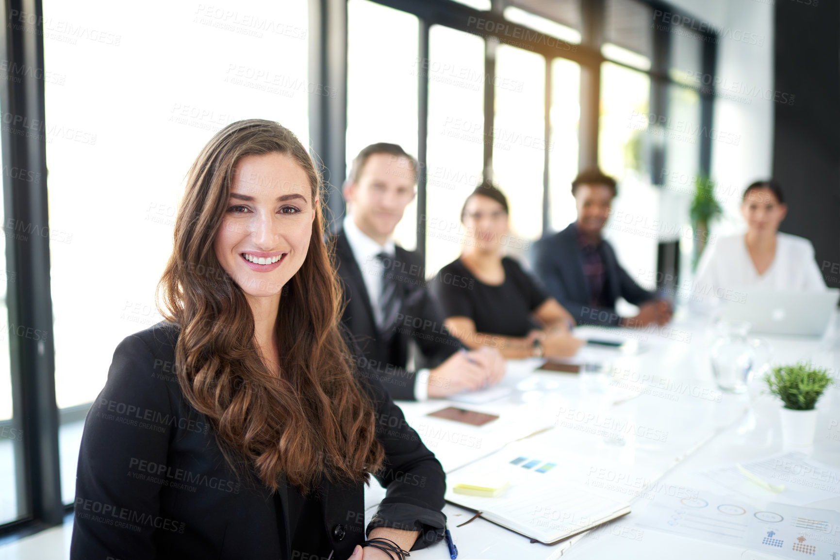 Buy stock photo Portrait of a group of business colleagues meeting in the boardroom