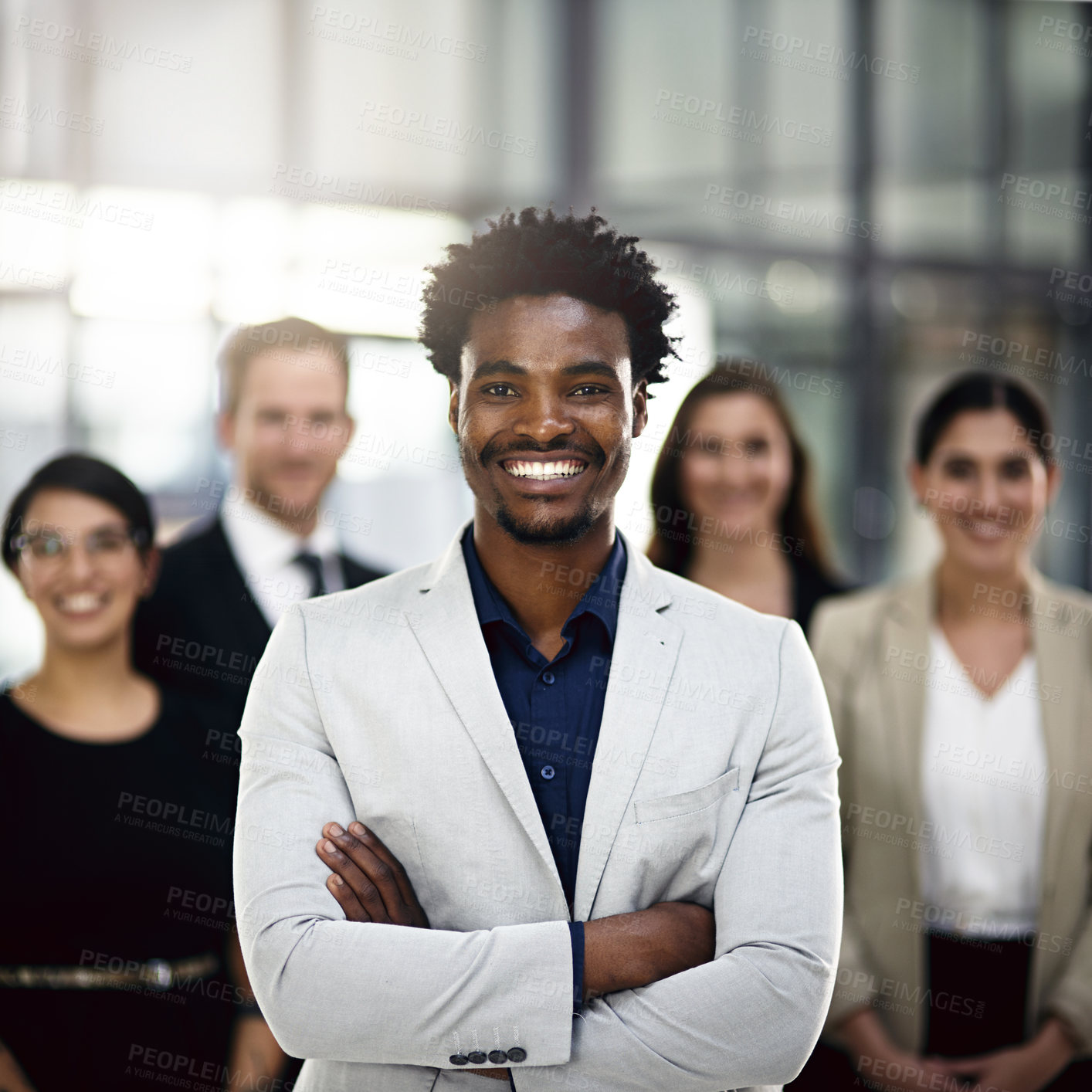 Buy stock photo Teamwork, crossed arms and portrait of business people in office for partnership, collaboration or about us. Professional lawyers, diversity and men and women with confidence, company pride and smile