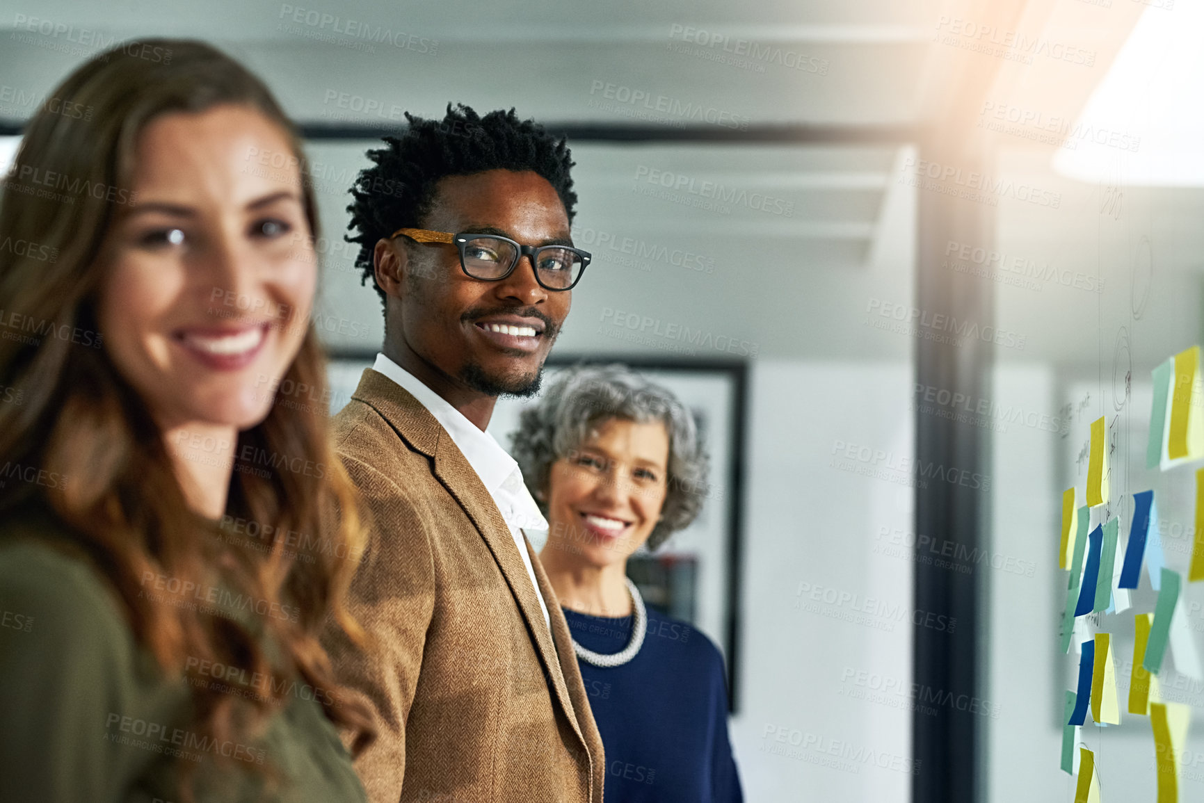 Buy stock photo Meeting, solidarity and portrait of business people in office for corporate, brainstorming or teamwork. Employee, diversity and collaboration in job for financial planning, growth or review on profit