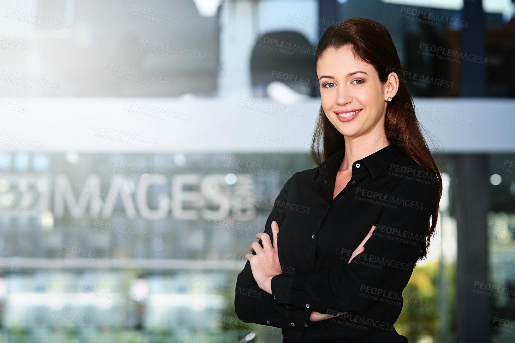 Buy stock photo Business, girl and confident portrait in office for internship at corporate company for administrative work or tasks for developing skills. Female intern, professional and proud for future career.