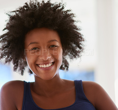 Buy stock photo Portrait of an attractive young woman giving you a toothy smile