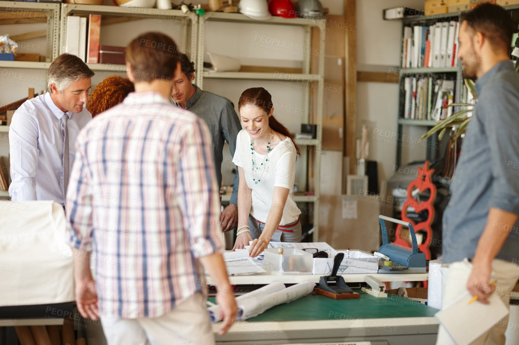 Buy stock photo Cropped shot of a group of architects working together in an office