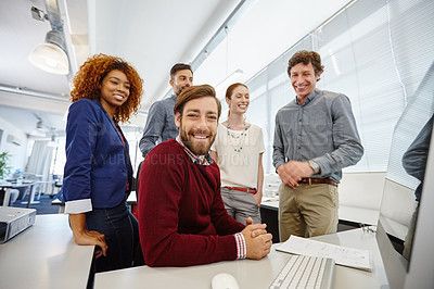 Buy stock photo Portrait of a group of businesspeople having a meeting in their office