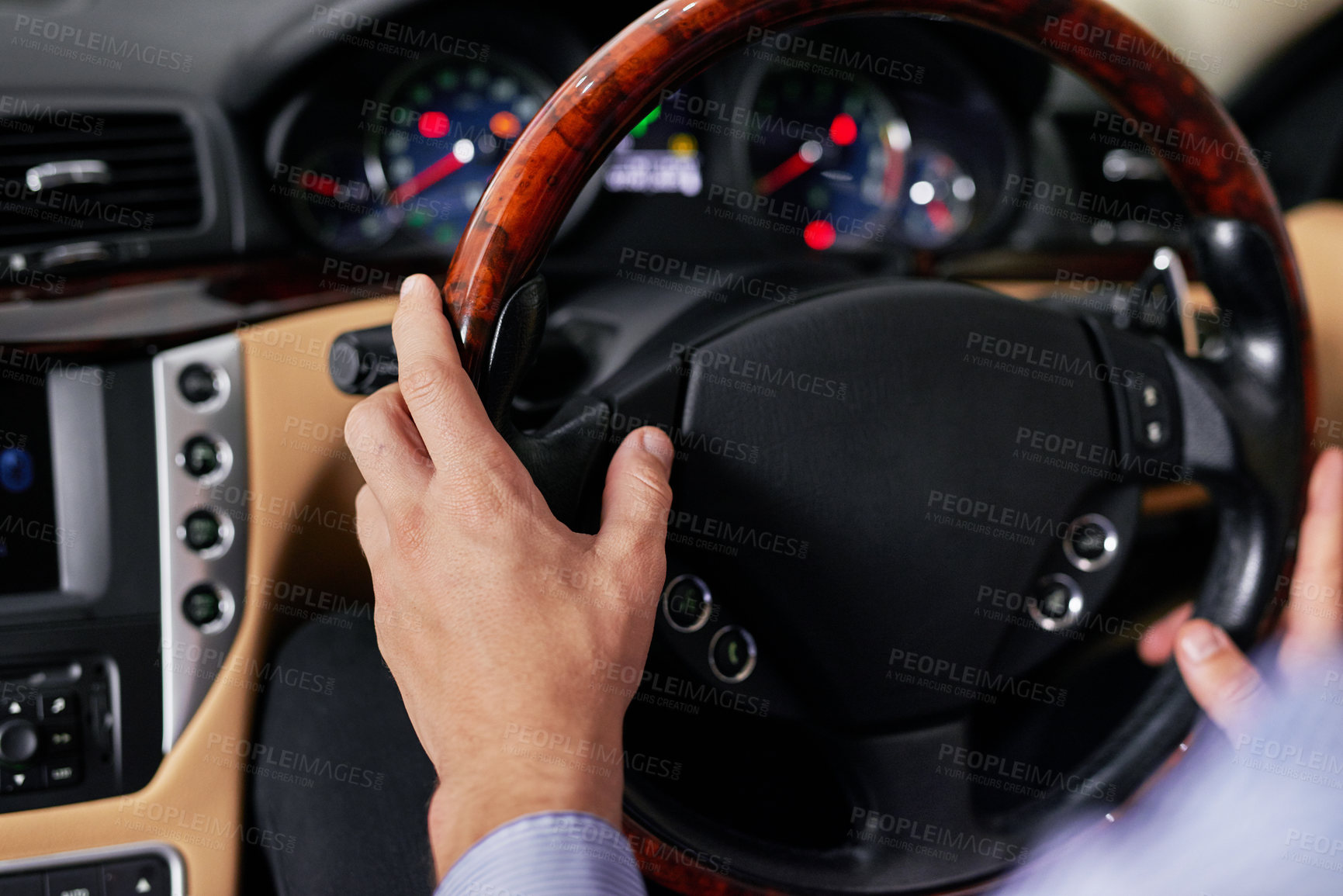 Buy stock photo Closeup shot of a businessman driving a car