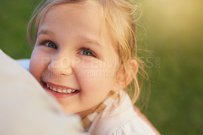 Buy stock photo Portrait of a cute little girl enjoying the day outside