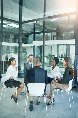 Buy stock photo Meeting, corporate and businesspeople for teamwork with conversation for marketing strategy. Finance company, schedule and diversity with brainstorming for hiring of employees for growth in Sweden.