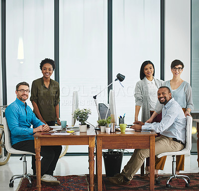 Buy stock photo Full length portrait of a group of colleagues working in their office