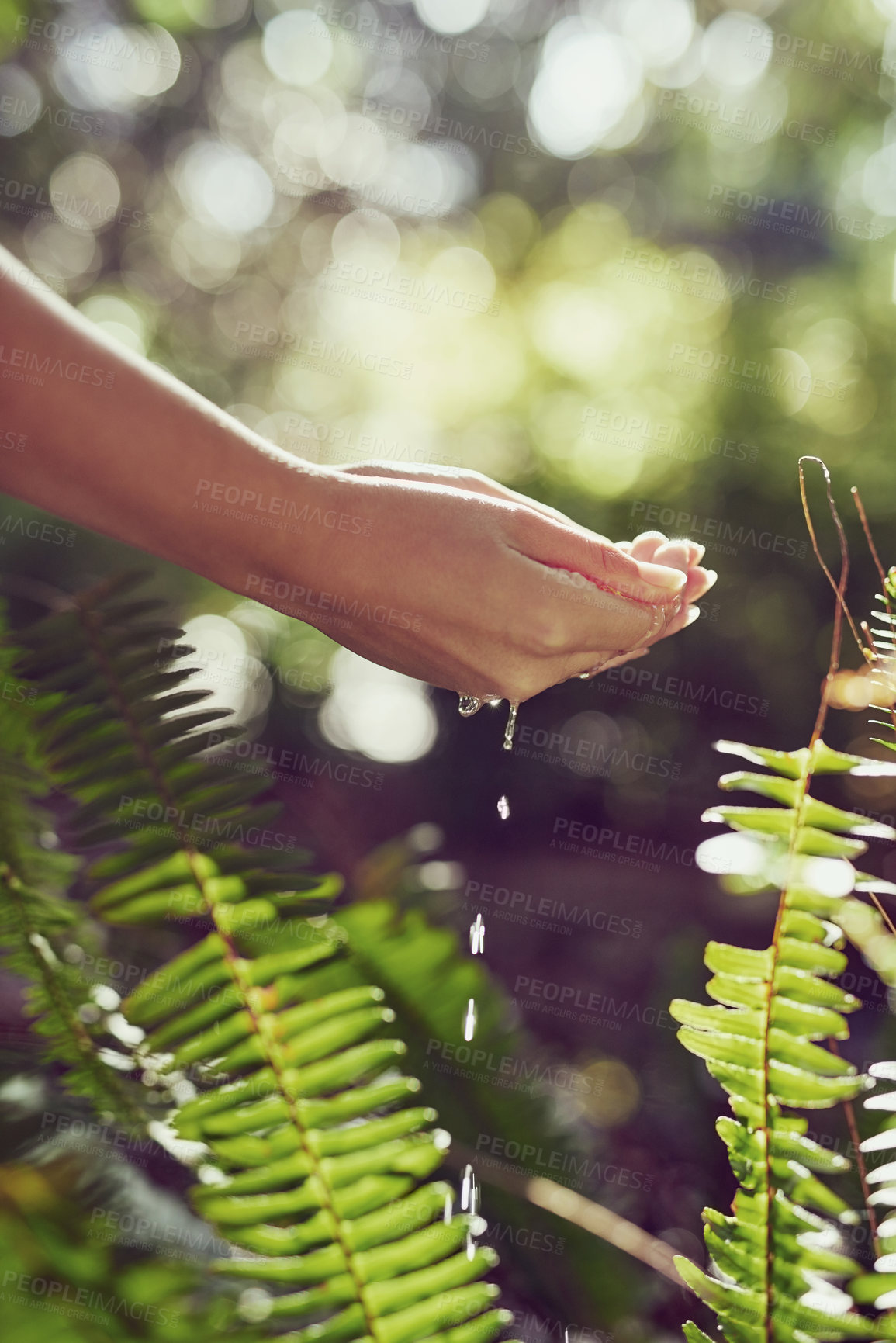 Buy stock photo Cropped shot of a woman washing her hands outdoors