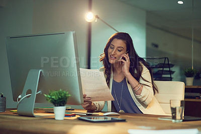 Buy stock photo Cropped shot of a young businesswoman working late in an office