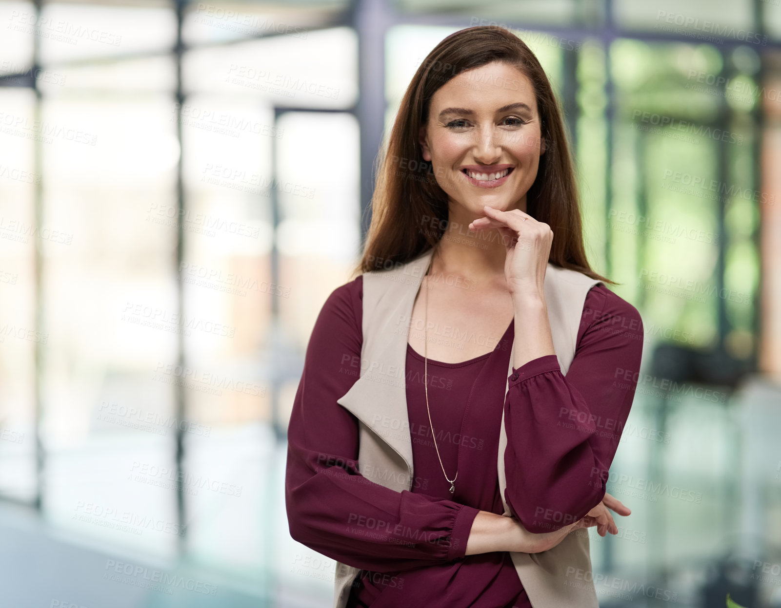 Buy stock photo Happy woman, portrait or designer with confidence in office ready for project, enterprise or business. Smile, worker and employee in workspace for entrepreneurship career, startup and opportunity