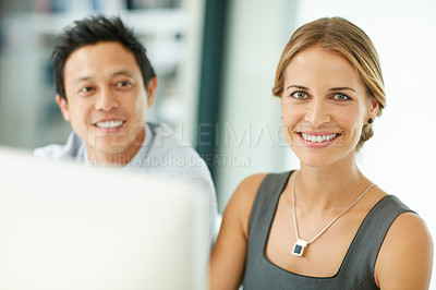 Buy stock photo Shot of corporate businesspeople in the office