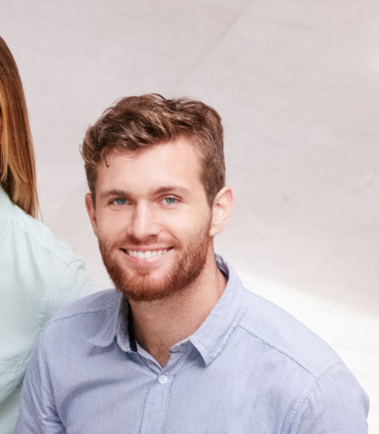 Buy stock photo Above, portrait and happy man in office, financial advisor and accounting with career ambition. Smile, person and investor in workplace, about us or expert with bookkeeping and corporate professional