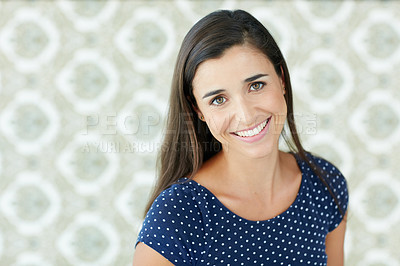 Buy stock photo Cropped shot of an attractive young woman posing in the studio