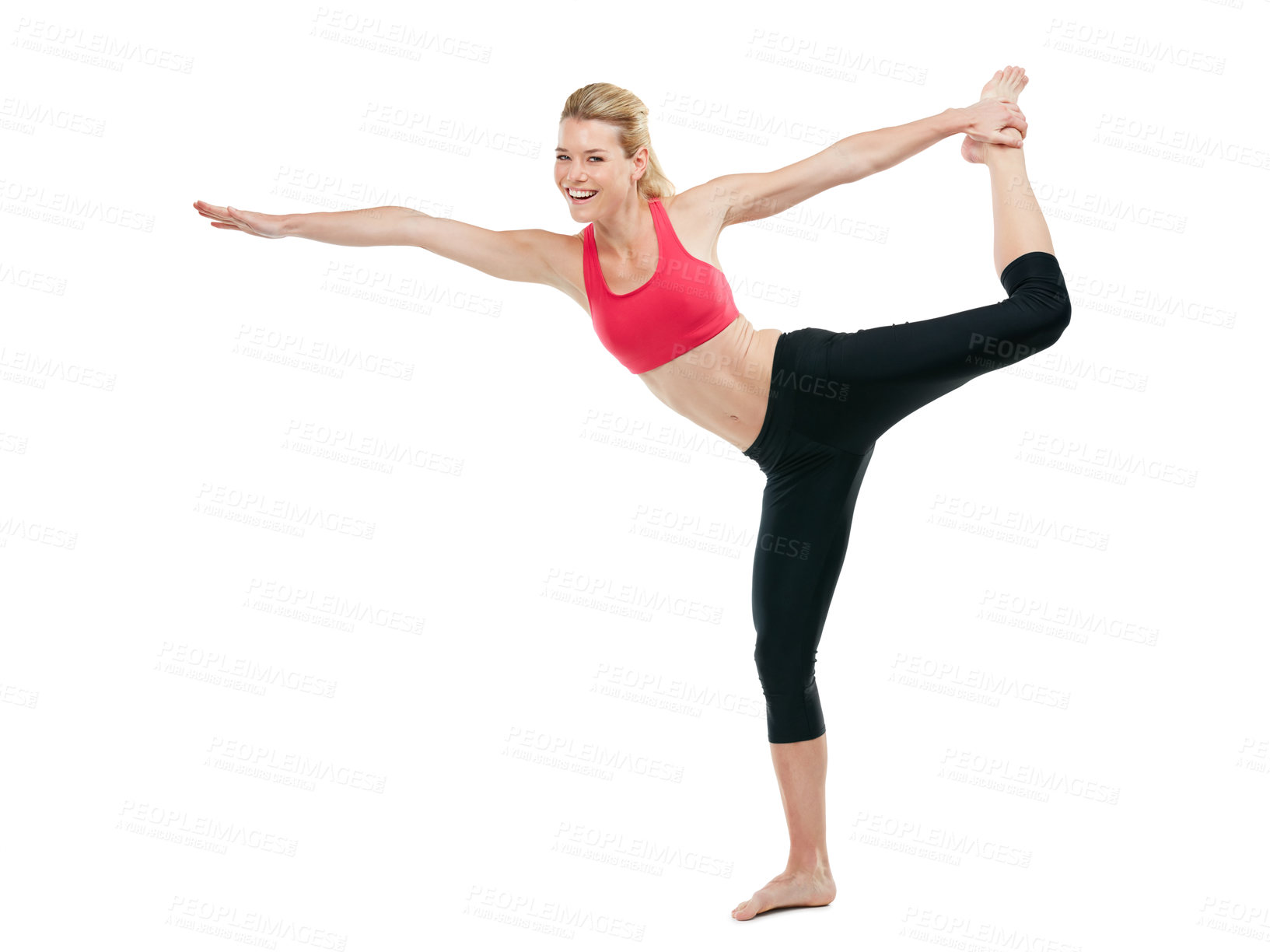 Buy stock photo Studio shot of a young woman doing stretch exercises