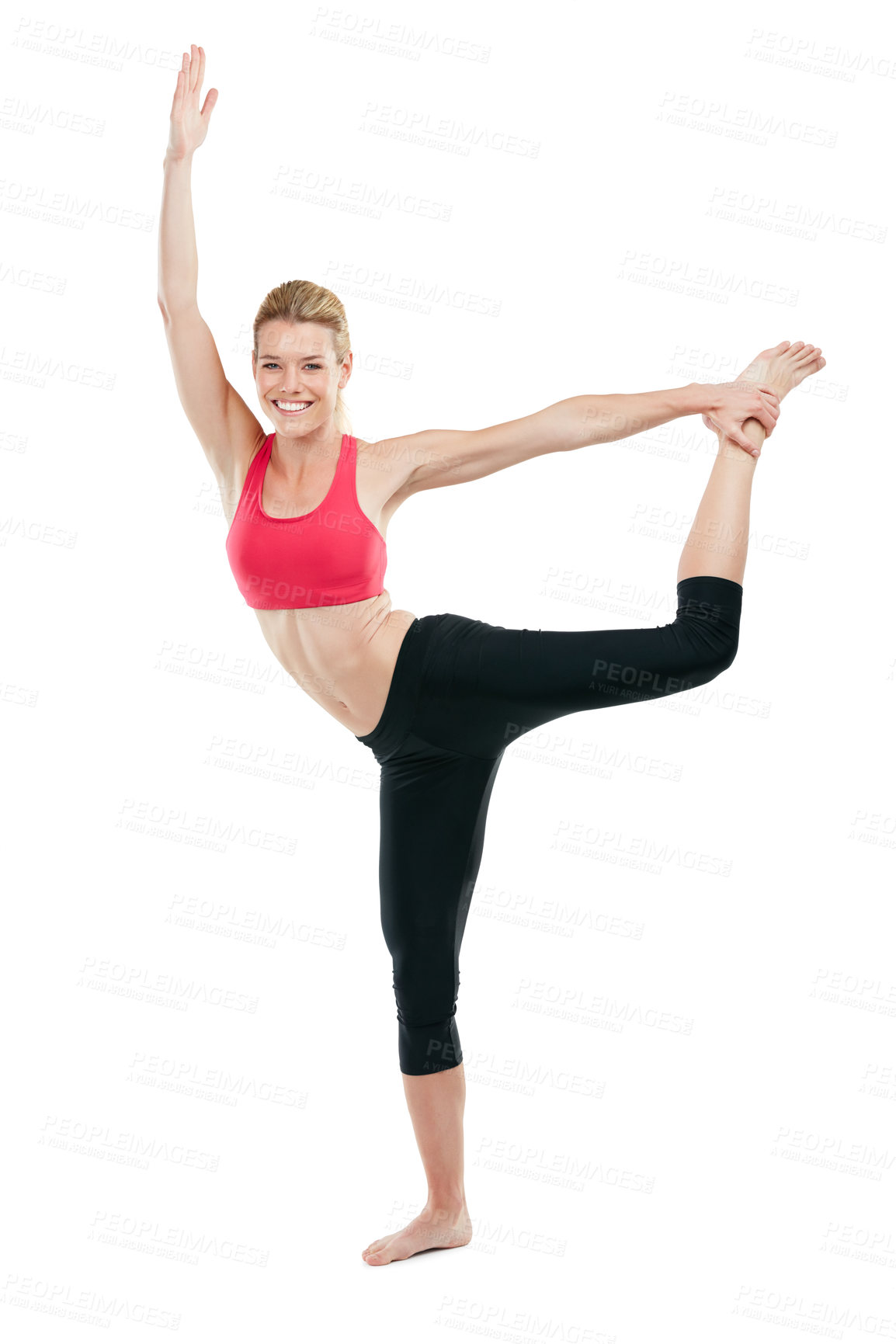 Buy stock photo Studio shot of a young woman doing stretch exercises