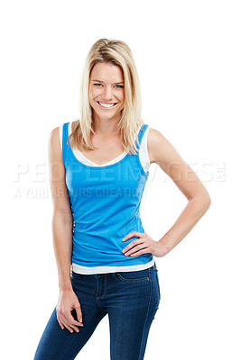 Buy stock photo Studio shot of an attractive young woman isolated on white