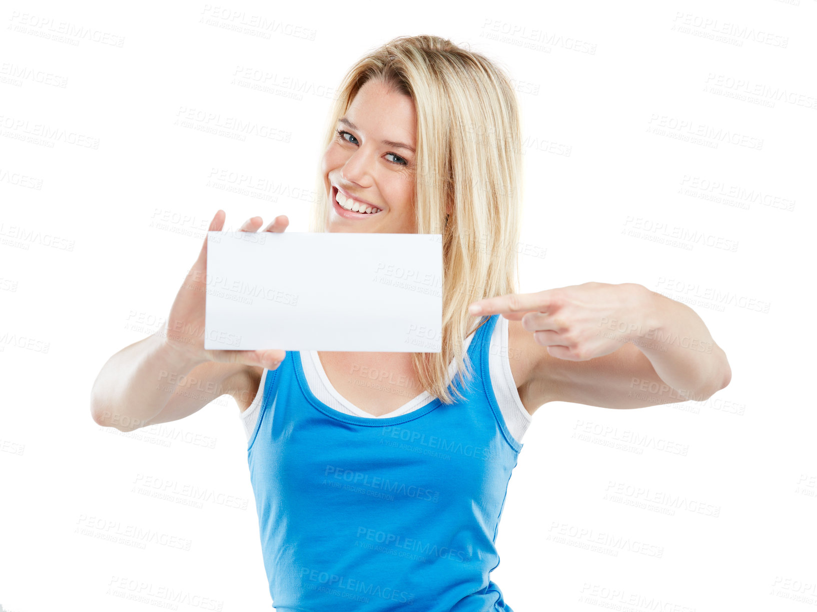 Buy stock photo Studio shot of an attractive young woman holding up a blank card