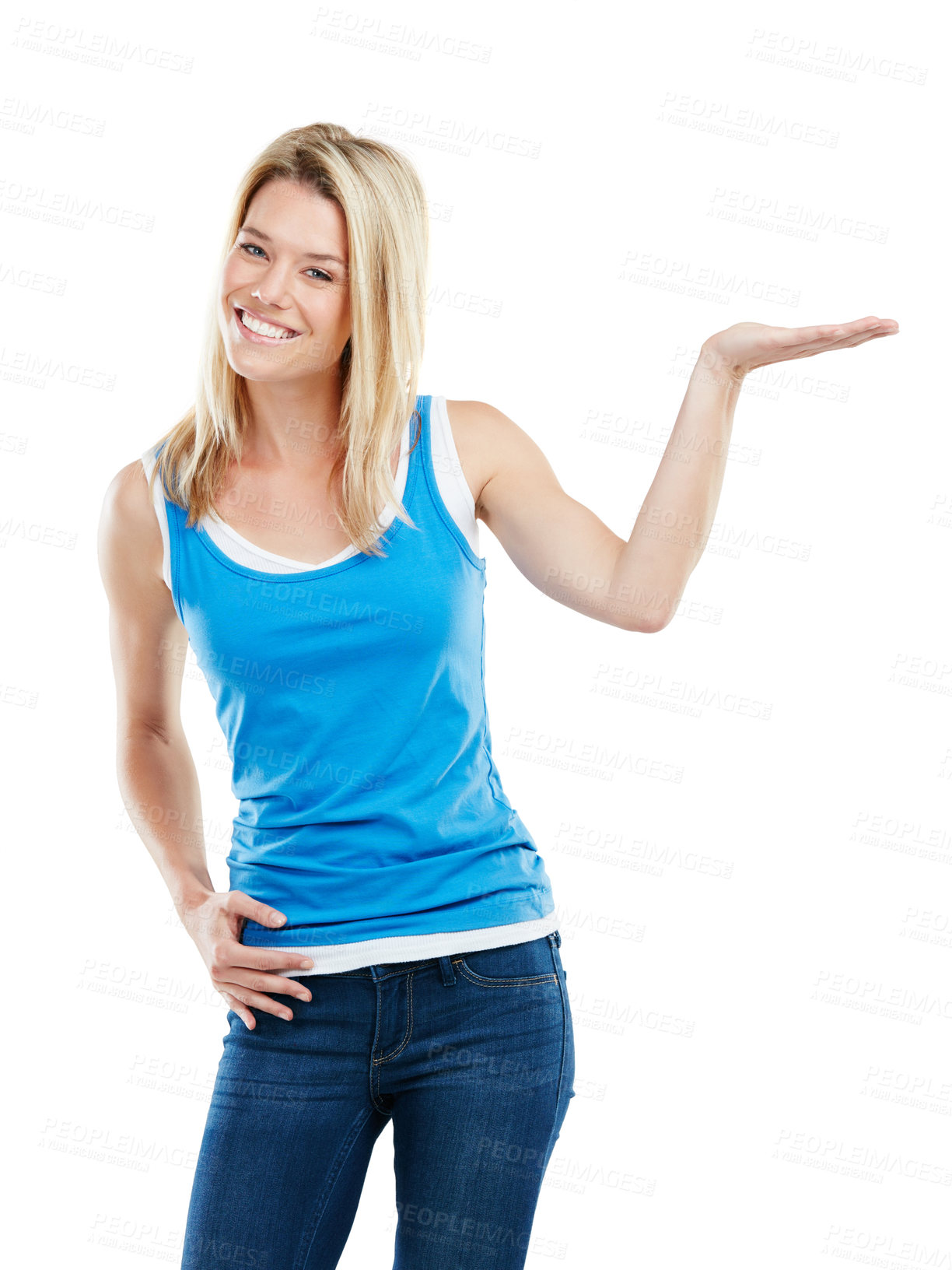 Buy stock photo Studio shot of an attractive young woman presenting copyspace