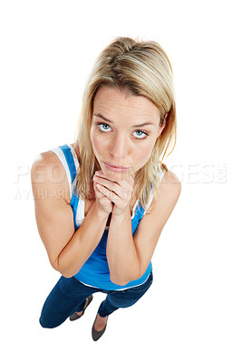 Buy stock photo Studio shot of an attractive young woman begging