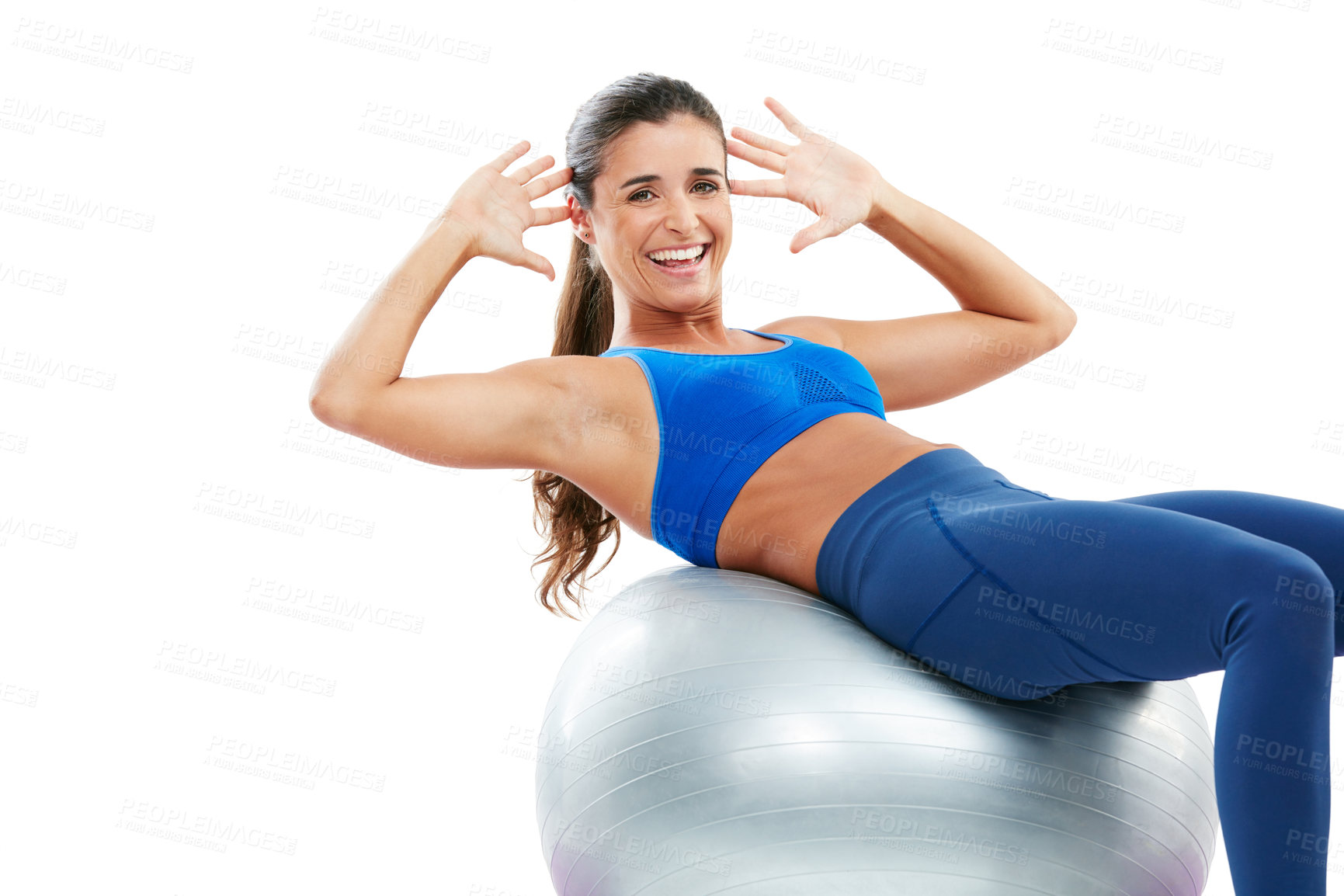 Buy stock photo Portrait of a sporty young woman practising yoga against a white background