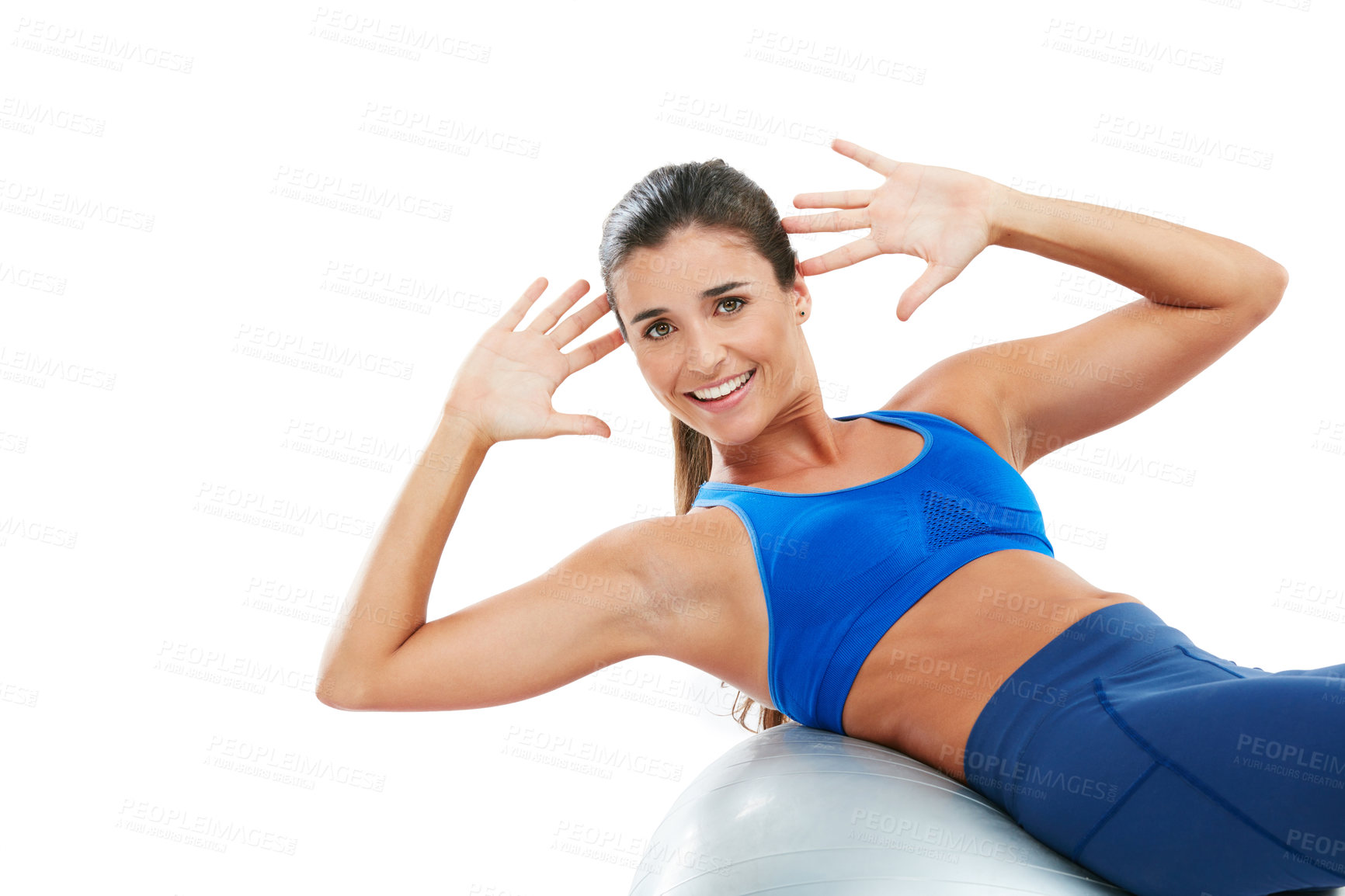 Buy stock photo Portrait of a sporty young woman practising yoga against a white background