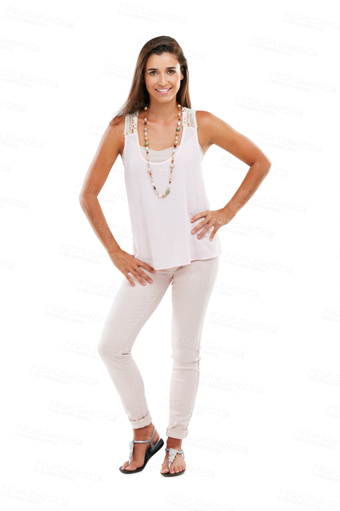 Buy stock photo Studio portrait of an attractive young woman posing confidently against a white background