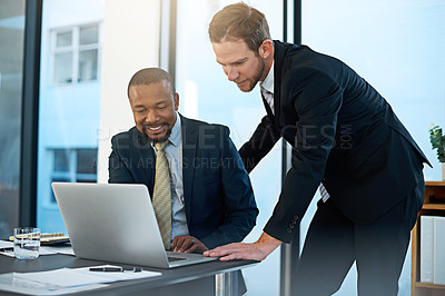 Buy stock photo Teamwork, lawyers or business people on laptop at law firm for consulting, legal advice or networking. Collaboration, diversity or attorneys on technology for schedule update, news or feedback review