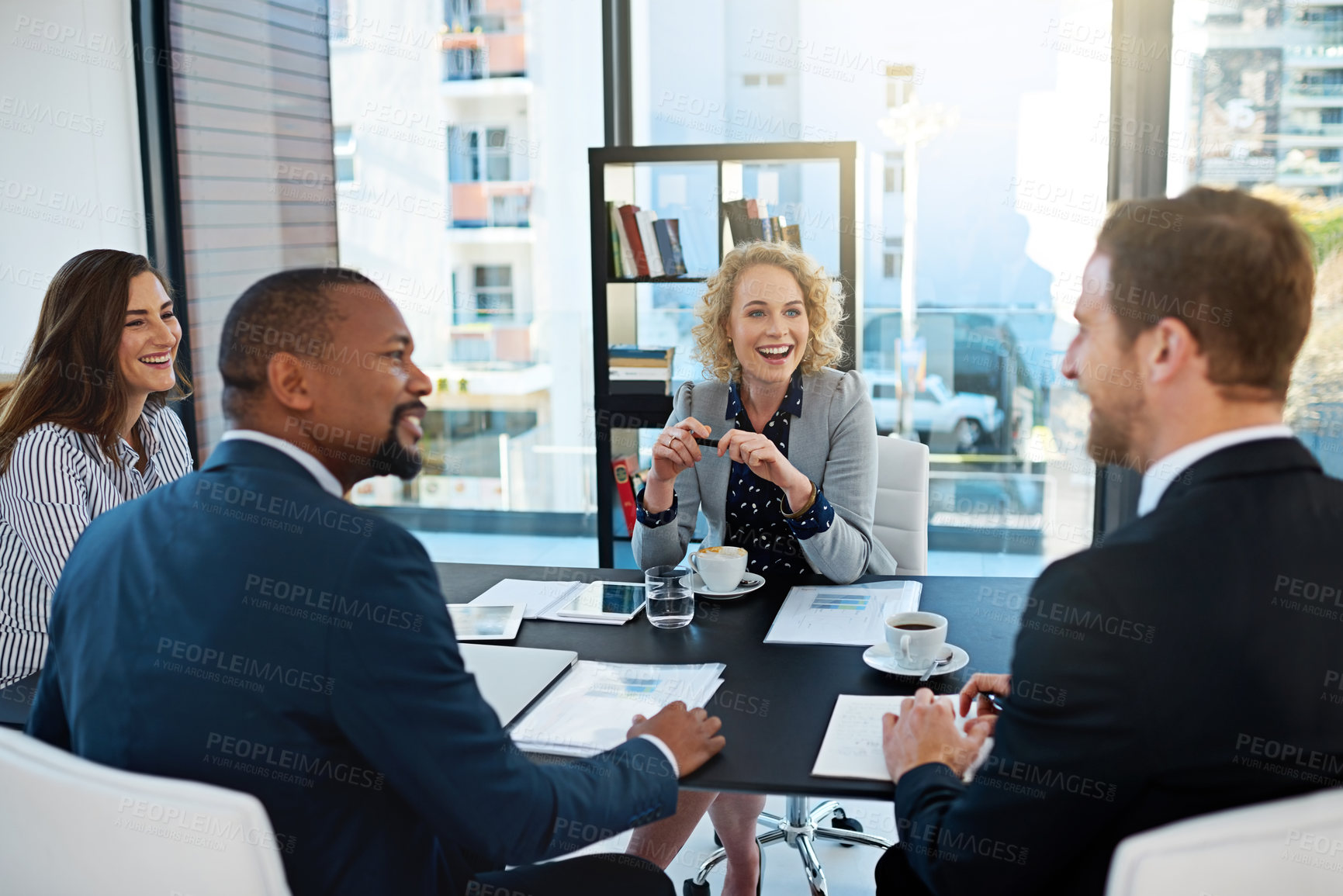 Buy stock photo Teamwork, lawyers or business people in discussion in meeting at law firm for consulting or legal advice. Collaboration, planning or attorneys talking in conversation for schedule or feedback review