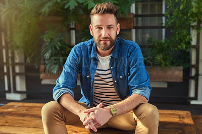 Buy stock photo Portrait of a handsome young man enjoying some time off