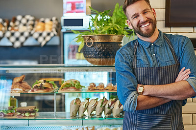 Buy stock photo Portrait of a proud business owner standing in his store
