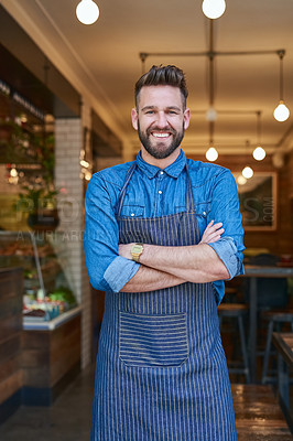Buy stock photo Portrait of a proud business owner standing in his store