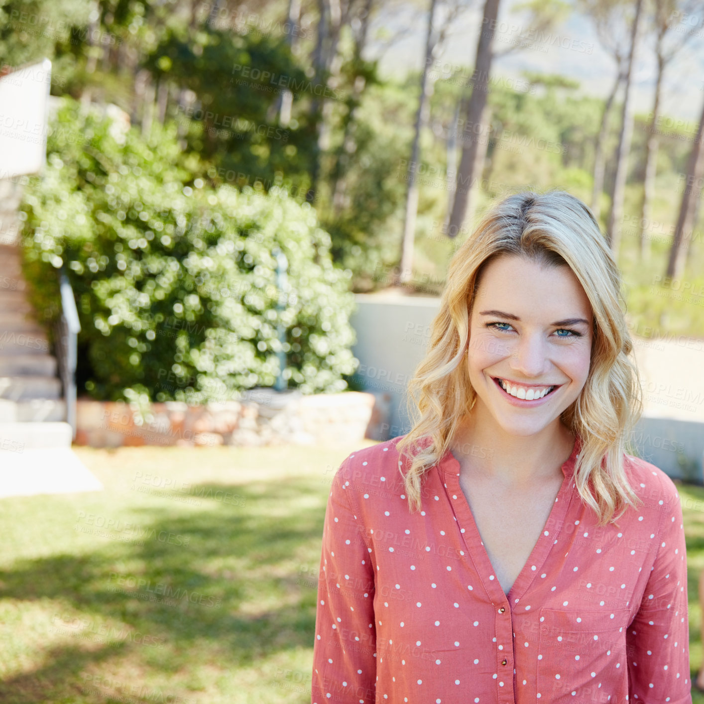 Buy stock photo Portrait of a beautiful young woman enjoying a day outside