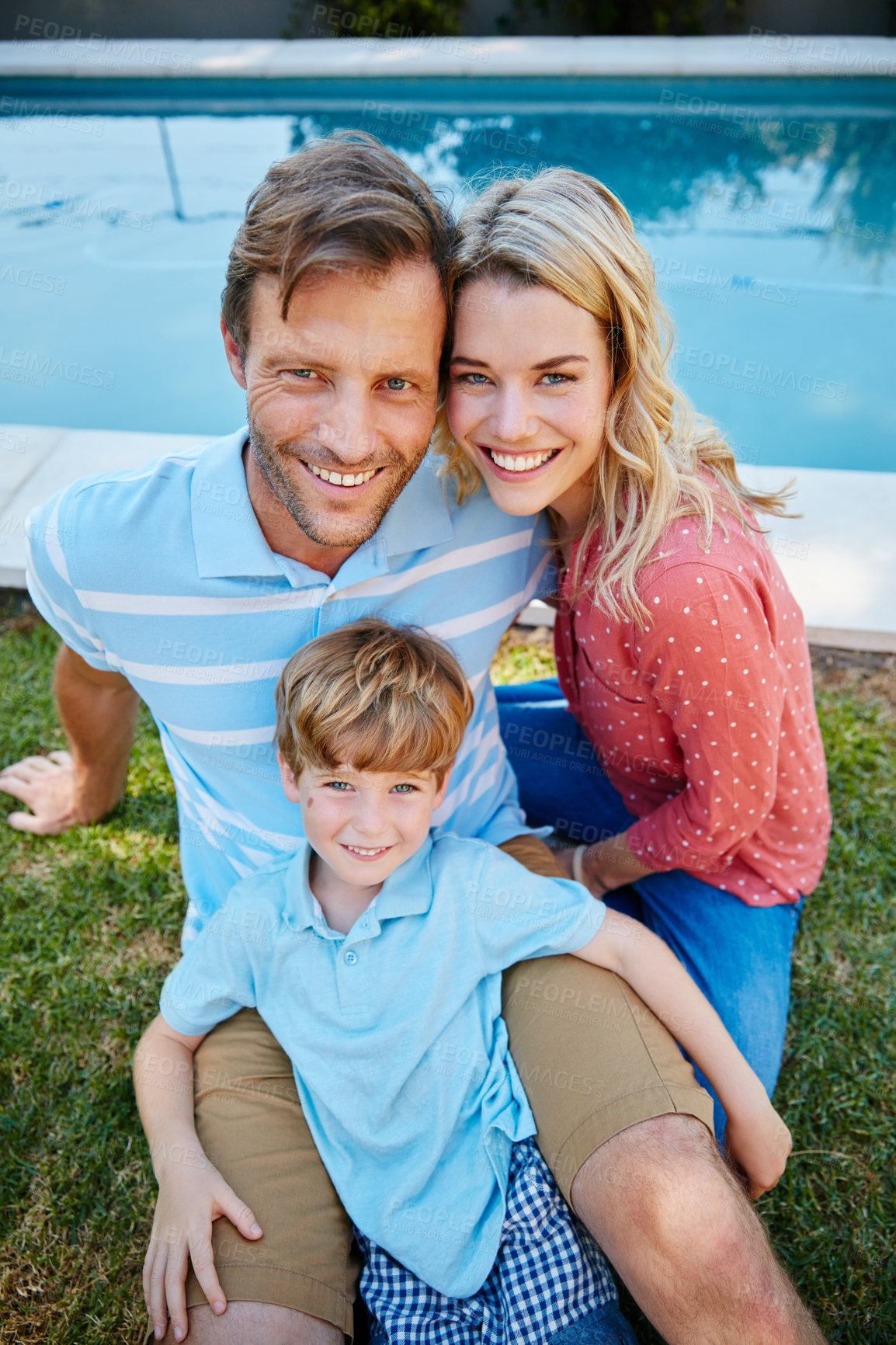 Buy stock photo Portrait of a happy family enjoying a day outdoors together