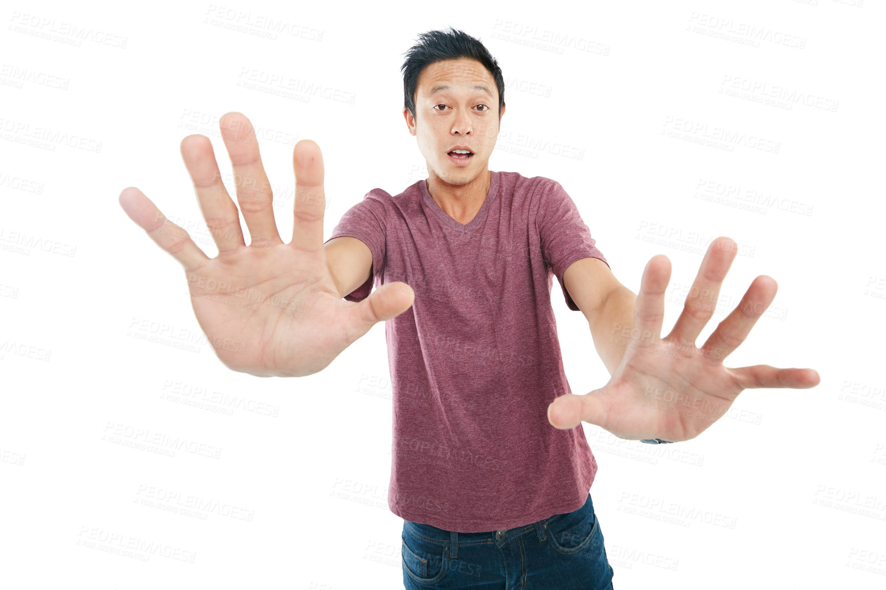 Buy stock photo Studio portrait of a young man feeling dizzy against a white background