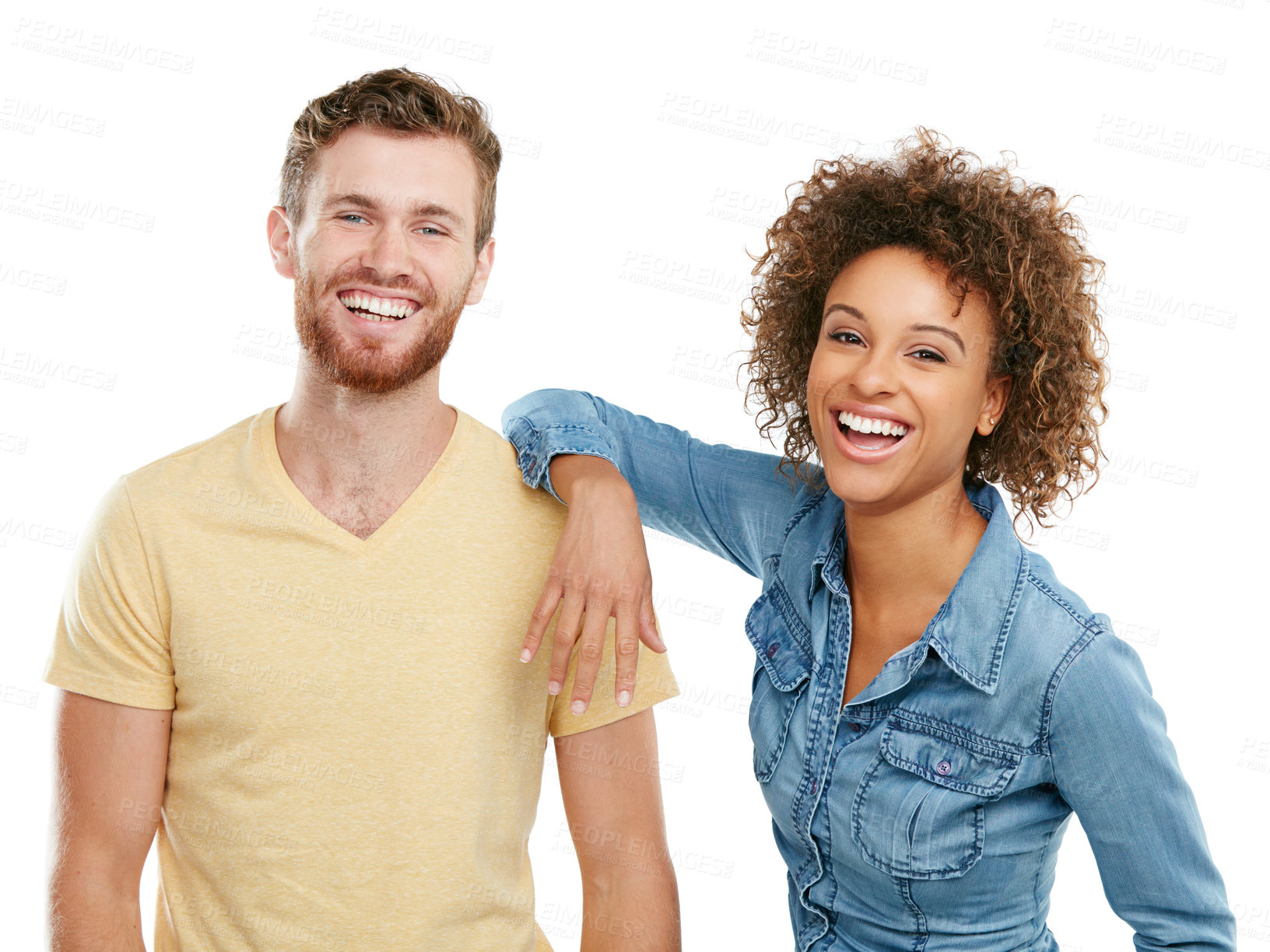 Buy stock photo Studio portrait of an affectionate young couple isolated on white